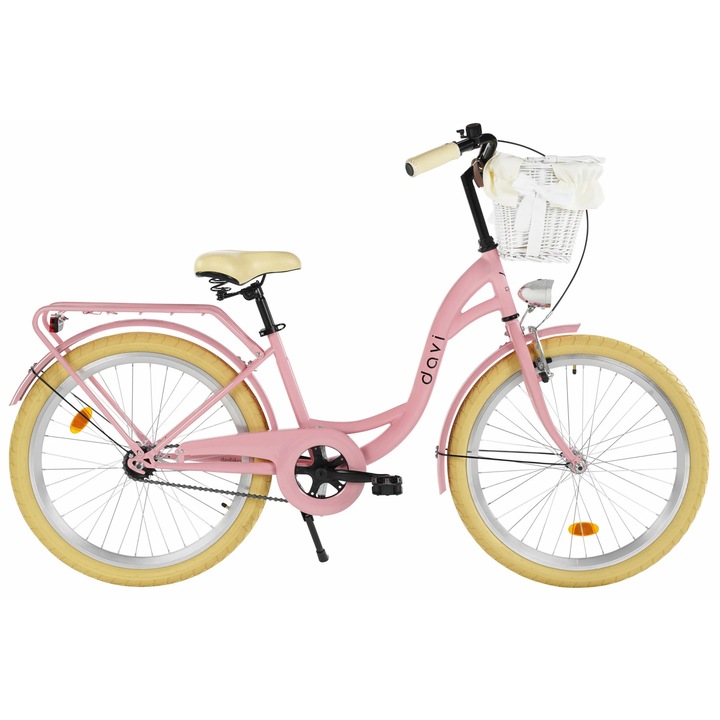 Детски велосипед Davi Amelia 24", 130-165 см, 1 скорост, Розов/Крем