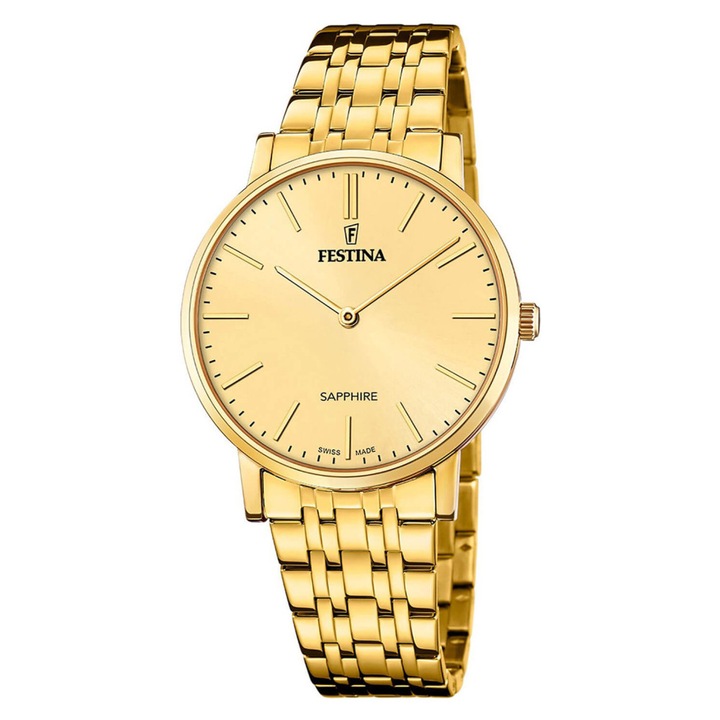 Ceas barbatesc Festina, F20046-3, bratara din otel inoxidabil, carcasa rotunda 39mm, rezistent la apa 50m, auriu