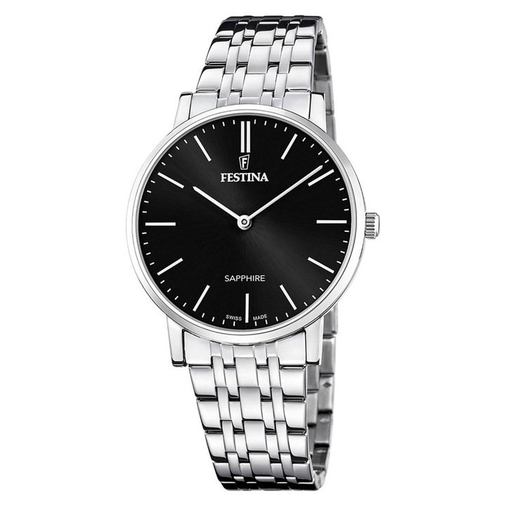 Ceas barbatesc Festina, F20045-4, 39mm, rezistent la apa 50m, bratara din otel, argintiu/negru