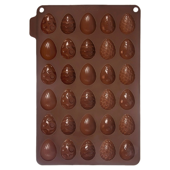 Forma Pentru Coacere Si Praline, Orion, Forma Din Silicon Pentru Ciocolata Si Biscuiti, Maro, 24x15.5x1.5 cm, Potrivita Pentru Masina De Spalat Vase, Destinatie Oua De Paste, Coace 30 De Bucati De Prajituri Sau Praline
