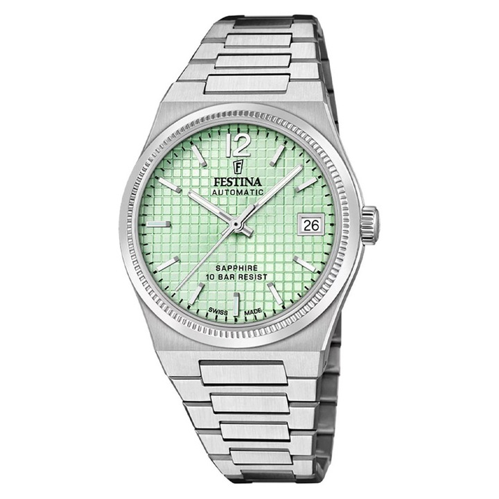 Ceas dama Festina, bratara din otel, carcasa rotunda, 35mm, rezistent la apa 100m, Argintiu