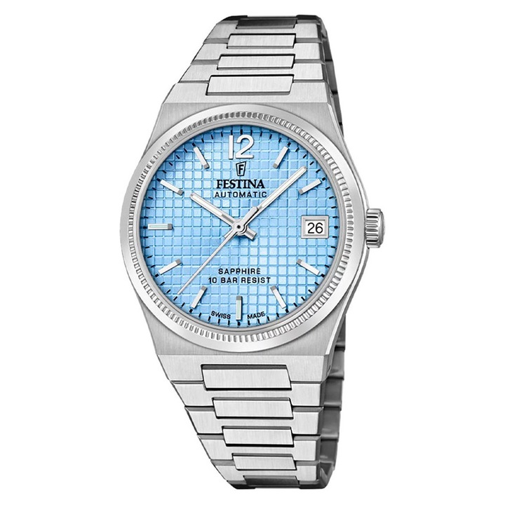 Ceas dama Festina, bratara din otel, carcasa rotunda, 35mm, rezistent la apa 100m, Argintiu