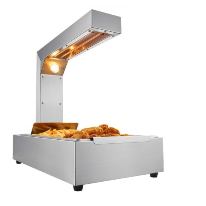 Sült krumpli ételmelegítő, kereskedelmi melegítőlámpa, pultra szerelhető, 20L 750W, fekete