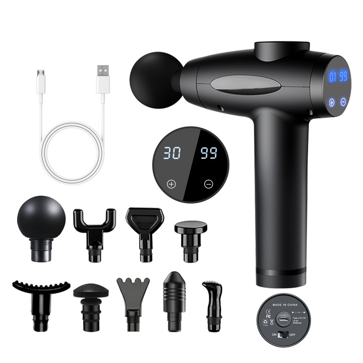 Пистолет за дълбокотъканен масаж, перкусионен масажен пистолет за мускули на спортисти, с 9 сменяеми глави, масажен пистолет за облекчаване на болката, супер тих преносим електрически масажор