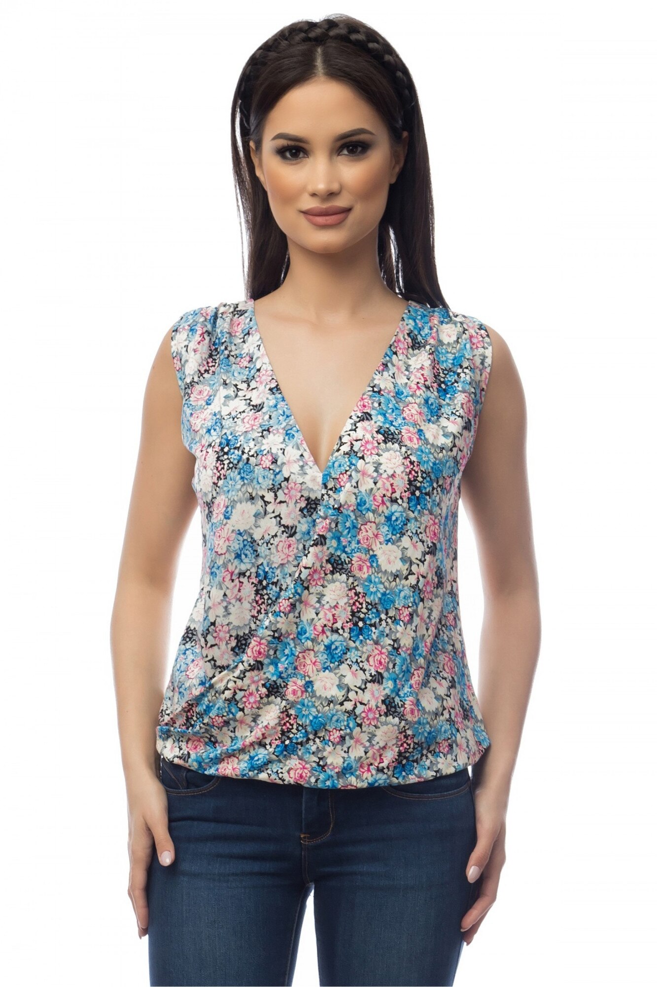 Bluza Dama fara Maneci cu Imprimeu Floral