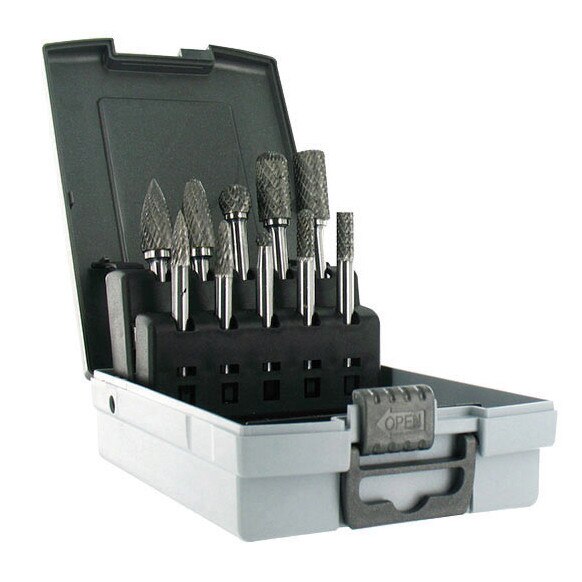 Set 10 freze din carbura pentru metal dur, prindere 6mm,Tivoly