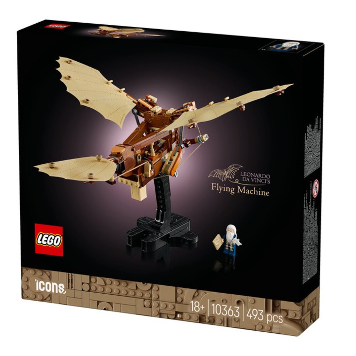 LEGO ICONS - Leonardo da Vinci repülő szerkezete, 493 elem, 18+, 1 minifigura, Járművek, Felnőtteknek