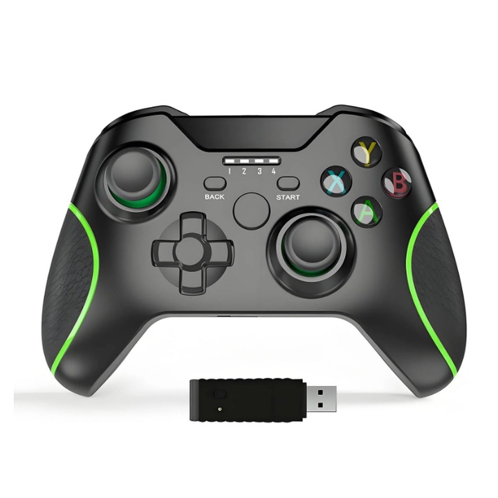 Vezeték nélküli kontroller Xbox One S-hez, U alakú keresztgomb, LED világítás, fekete, 17x4x12cm