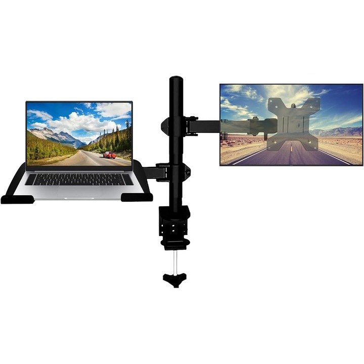 Suport Laptop si Monitor, Solid, Slim si Usor Reglabil, Organizator Cabluri, inaltime reglabila, reglare fluida a unghiului de vizualizare, Stil Minimalist pentru Birou Office, Gaming
