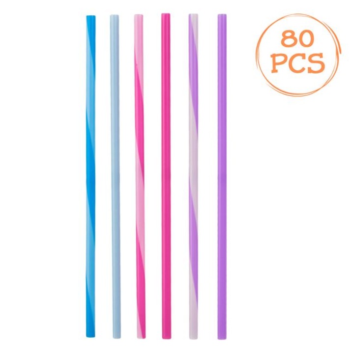 Пластмасови сламки за многократна употреба в пастелни цветове Ø6x200мм - 80бр