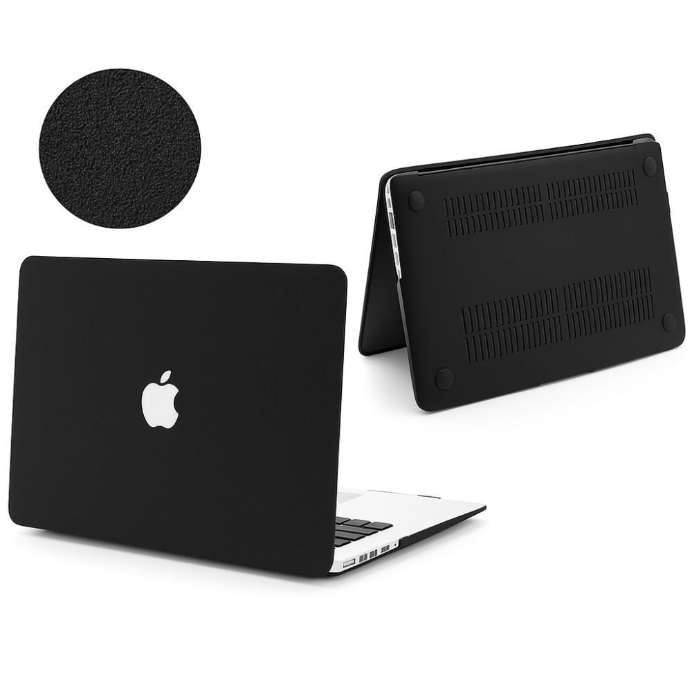 Carcasa Hard Shell pentru MacBook Air 13 (2022/2023/2024/2025) Seria M (M2 M3 M4) modele A2681 A3113 A3240 husa protectie cu efect de nisip fin design ultra subtire, Negru