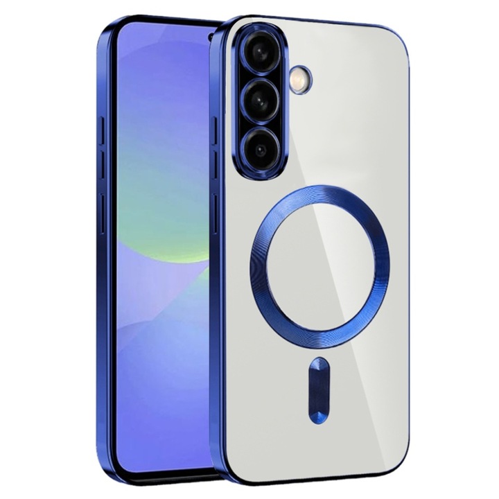 Husa pentru Samsung Galaxy A36 5G / Galaxy A56 5G, SKYDDAR INNOVATION, Luxury Shield Magsafe, Protectie Antisoc, Albastru, set cu sticker