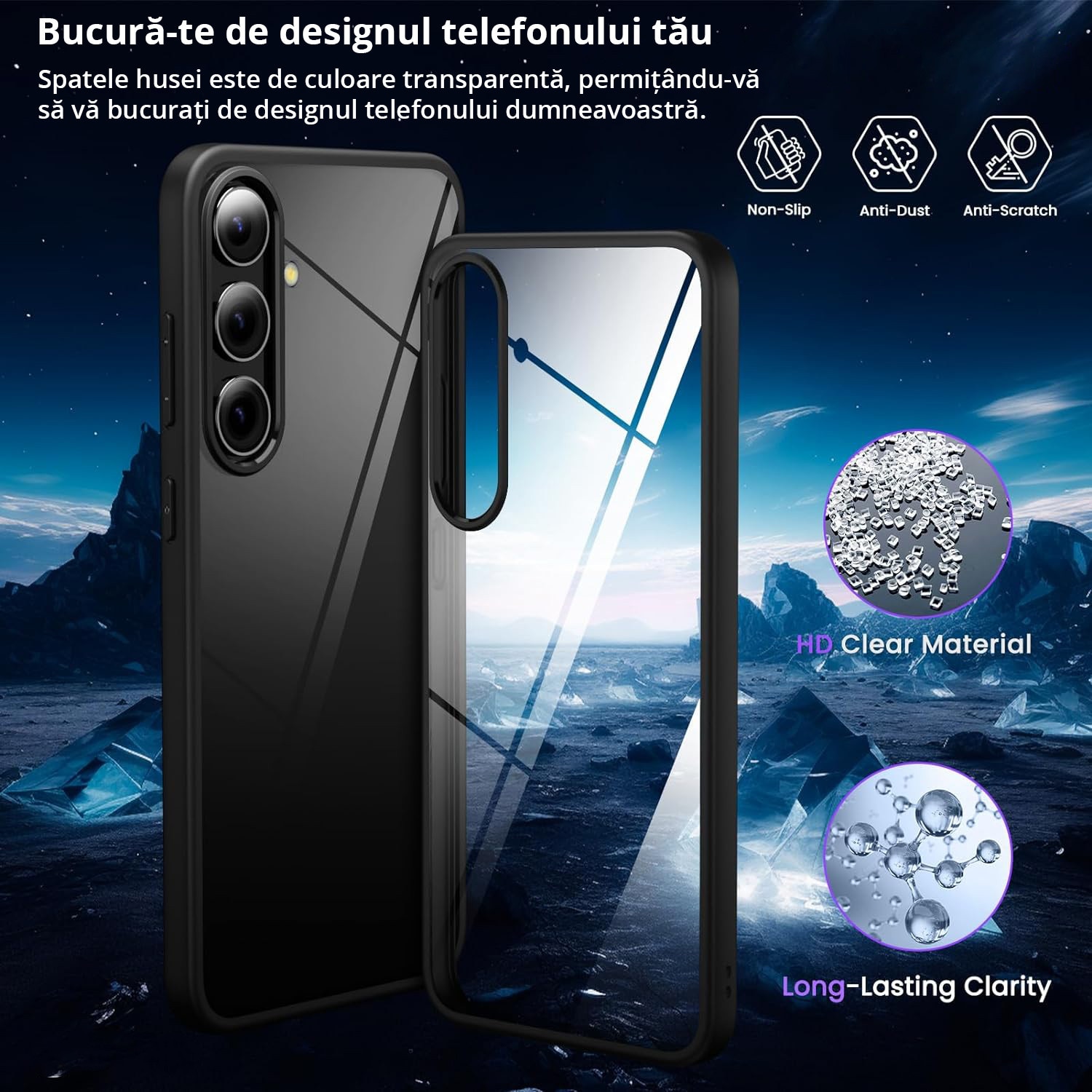 Husa pentru Samsung Galaxy S25 PLUS, carcasa spate Hybrid ultra slim, Antisoc, hardcase, Negru