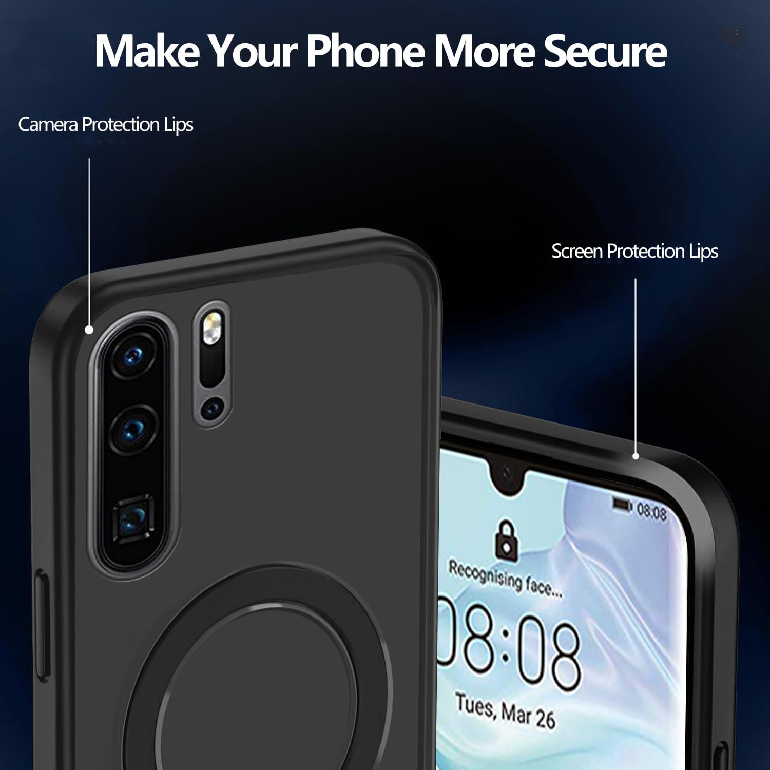 Husa compatibila cu Huawei P40 Pro, Tehnologie MagSafe, protectie camera, All Black