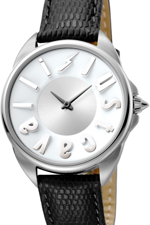 JUST CAVALLI, Ceas quartz cu o curea de piele, Negru