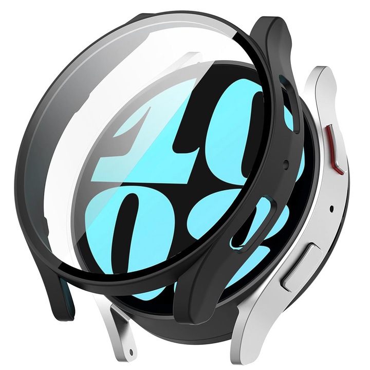 Husa de protectie ceas compatibila cu Samsung Galaxy Watch6 (40 mm), Defense360 Pro + Folie Ecran, Negru-Transparent