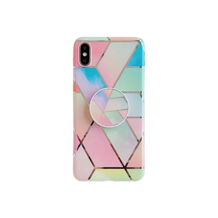 Husa protectie pentru Apple iPhone SE 2020 Soft IMD TPU Marble Geometric Roz Suport inclus