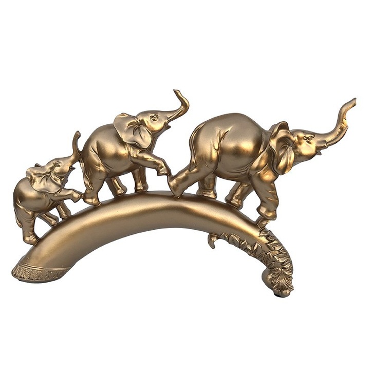 Decoratiune din rasina, 3 Elefanti, 36x22cm, Auriu