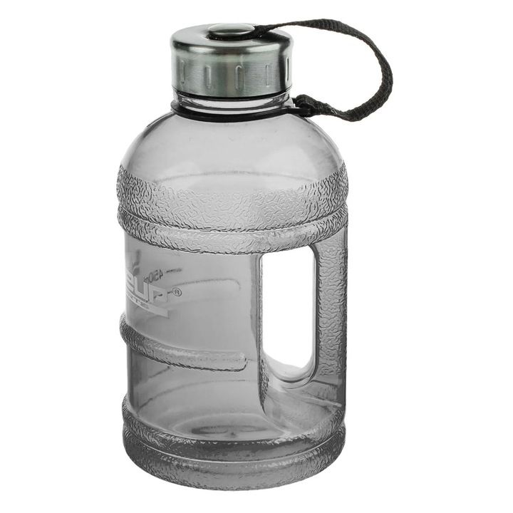 Sticlă sport BAMI Pro-Hydrate, 1L, gri, cu mânere și capac metalic, BPA Free, 10x20cm