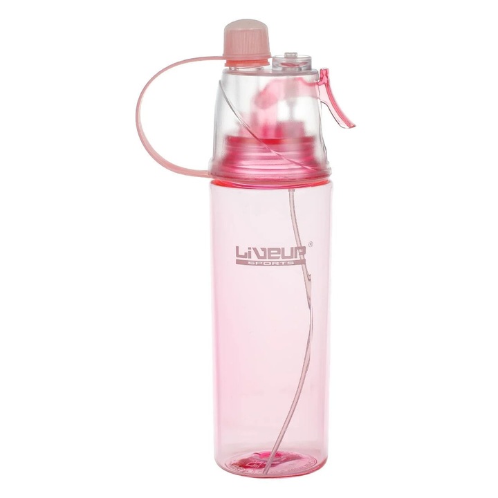 OEM Átlátszó rózsaszín sportvizes palack permetezővel - 600ml