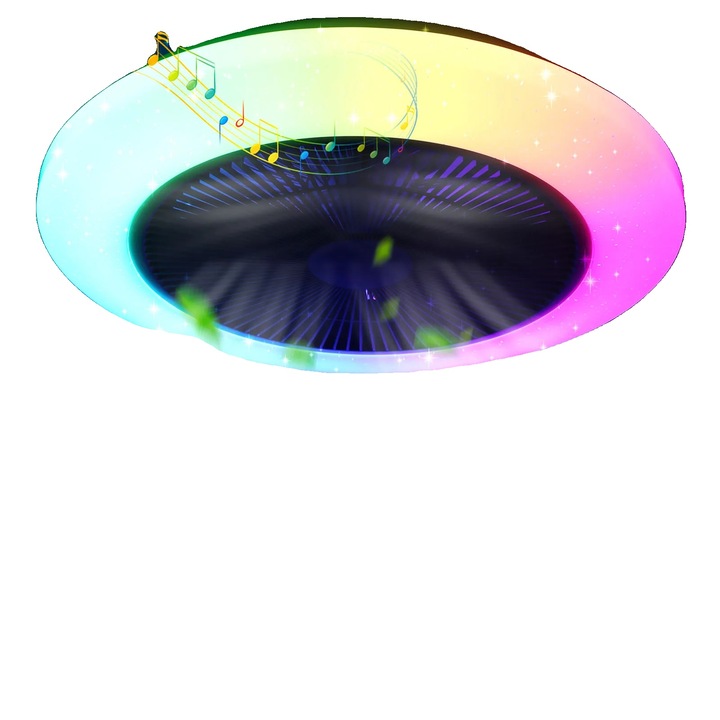 Ventilator de tavan cu Bluetooth, 50W, iluminare RGB dimabila, 6 viteze, 110-240V