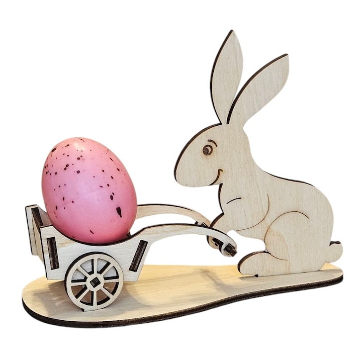 Iepuras decorativ din lemn pentru oua de Paste, 14x6.5x11 cm, nuanta stejar