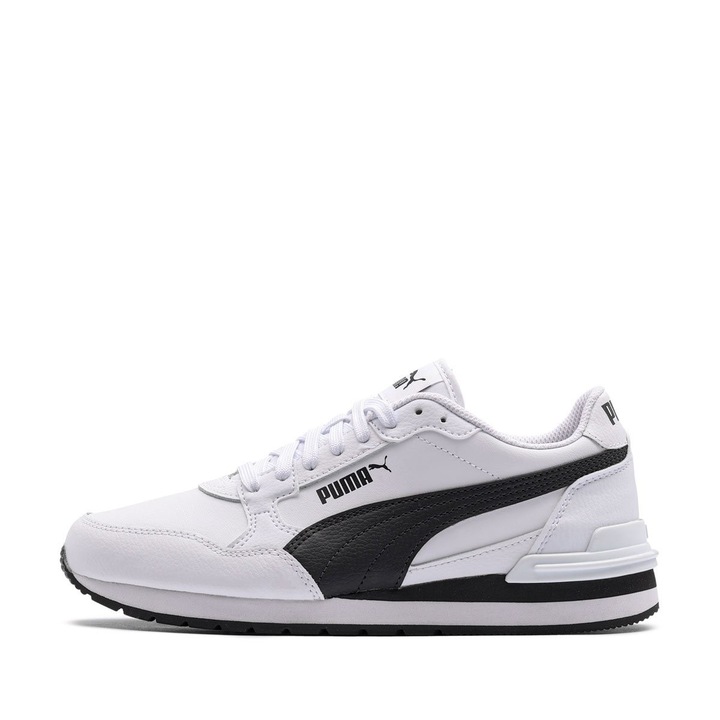 Puma - Pantofi sport din piele, albi cu insertii negre PUMA ST RUNNER V4 UNISEX, Alb/Negru