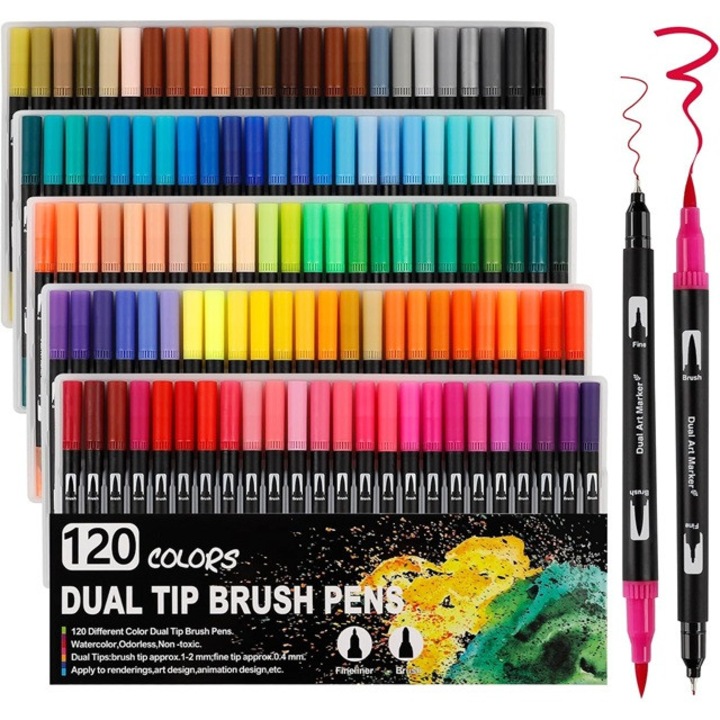 120 darabos zsírkrétakészlet, vízbázisú, két hegy, 1-2 mm, 0,4 mm, nem mérgező, gyorsan száradó, tárolás átlátszó dobozban, 26x17x8cm, ideális utazáshoz, műanyag, Multicolor