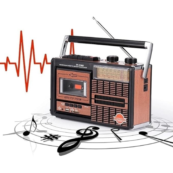 Radio portabil, cu MP3 Player, USB, SD card, AM/FM/SW1/SW2, alimentare baterii/acumulator, putere 3W, raza semnal 10m, maro/negru