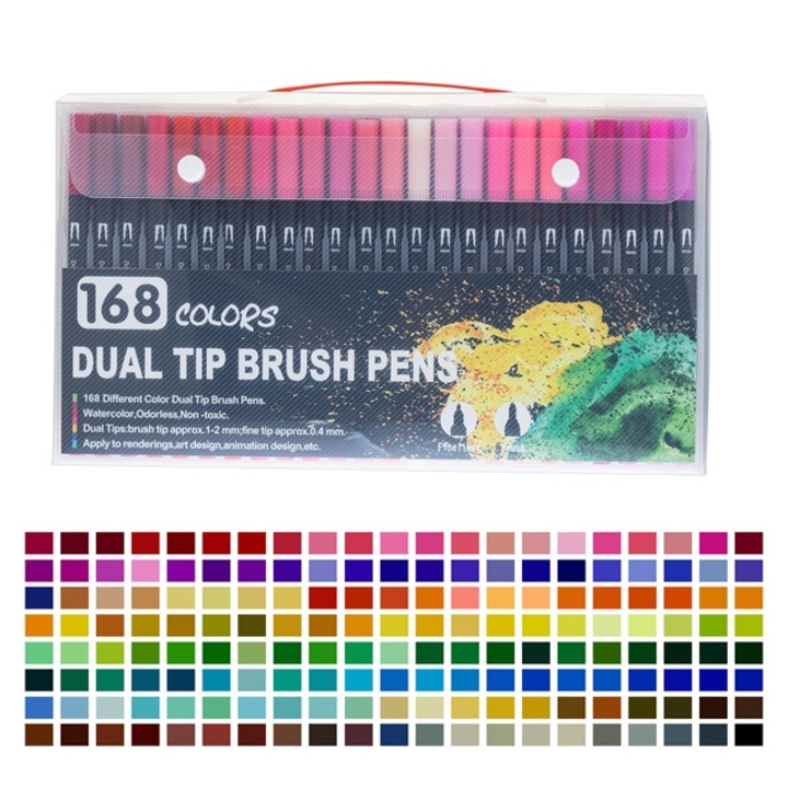 168 darabos készlet vízbázisú zsírkréta, kétféle hegy, 1-2 mm, 0,4 mm, nem mérgező, gyorsan száradó, tárolás átlátszó dobozban, 30,5x17x9,5cm, utazáshoz, műanyag, Multicolor