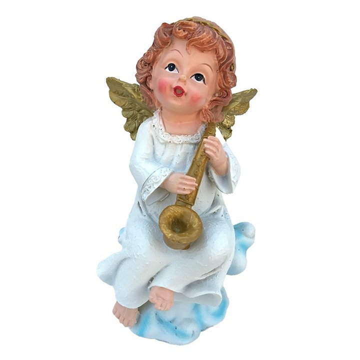 Gyanta díszítés, Angyal hangszerekkel, 9x17cm, Többszínű, M2