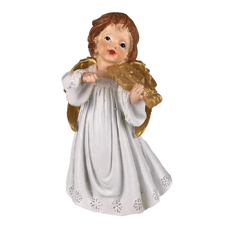 Gyanta angyal arany szárnyakkal, hangszerrel, 15cm, M2