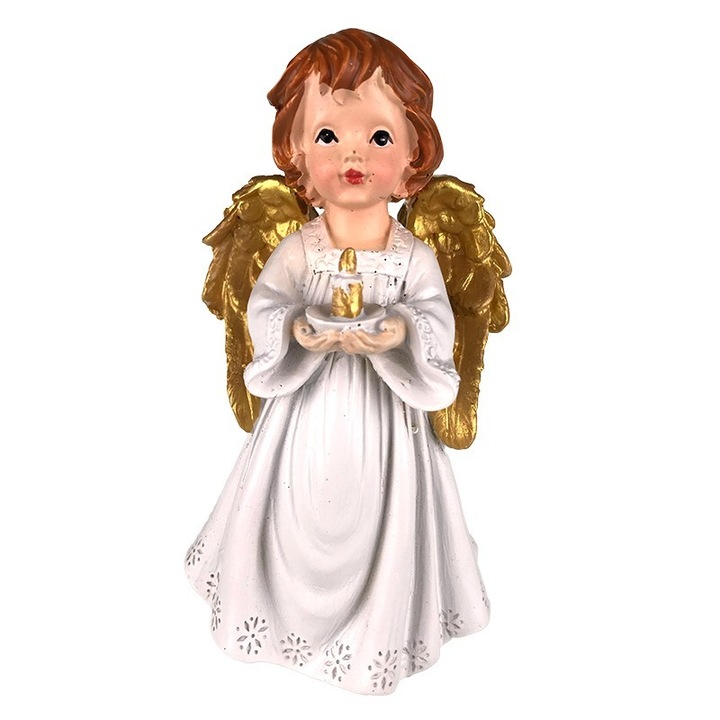 Gyanta angyal arany szárnyakkal, gyertyával, 15cm, M3