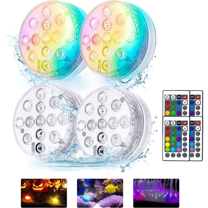 Комплект подводни светлини, 13 LED, 4 дистанционни управления, IP68, многоцветни
