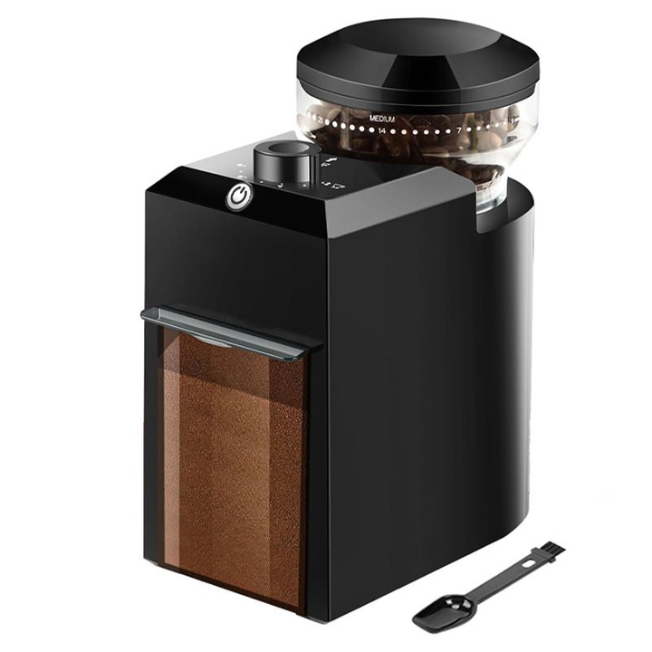 Електрическа мелачка, Rqiurpn, 28 степени на смилане, 110 г, 200 W, черна, за 2-12 чаши