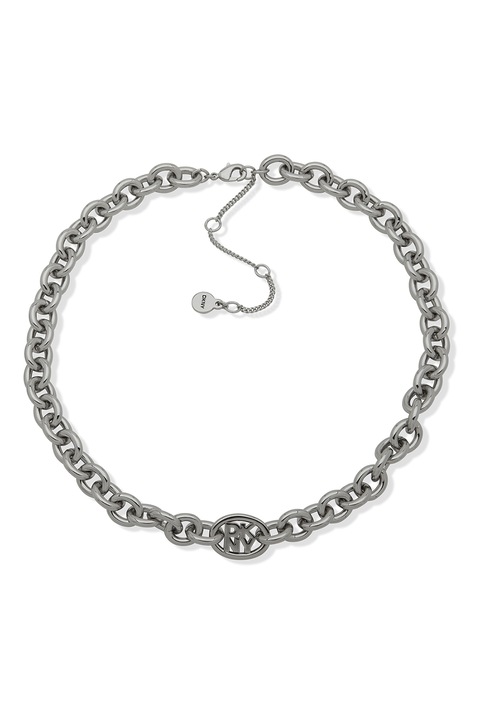 DKNY, Colier din lant cu logo, Argintiu inchis