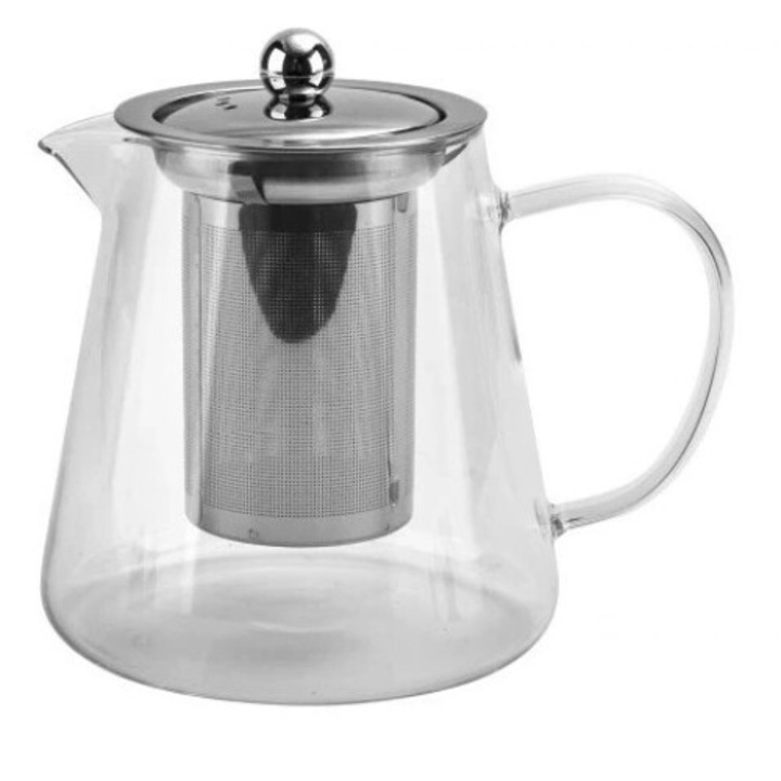 Чайник Ravi Assam 750 мл, стъкло и неръждаема стомана, класически дизайн