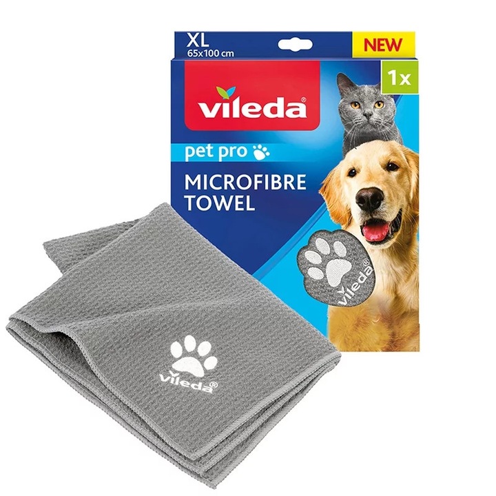 Prosop Vileda Pet Pro XL, microfibra, 65x100cm, uscare rapida, gri