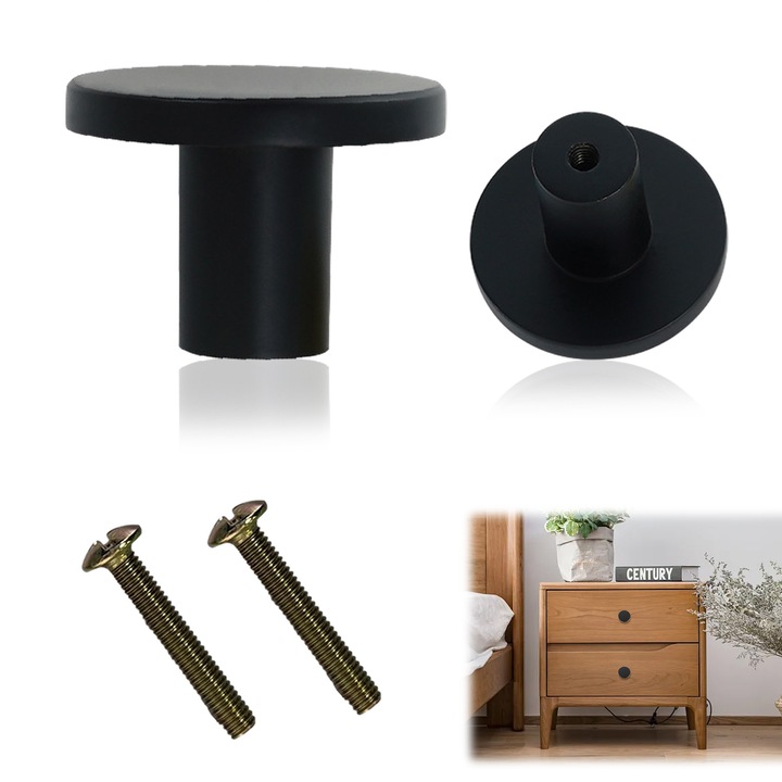 Buton elegant pentru dulap, Enforose, finisaj negru, set de 10 butoane, aplicare larga