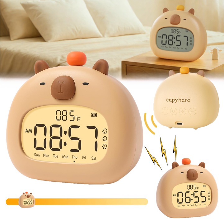 Ceas desteptator Capybara, Dussdote, functie de lumina de noapte reincarcabila, 3 moduri de alarma, 800 mAh, potrivit pentru baieti si fete, o alegere buna si pentru un cadou de ziua de nastere sau de sarbatori