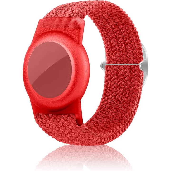 Bratara pentru copii, SUNNYYDS, compatibila cu AirTag, elastica, nylon, rosu, ajustabila