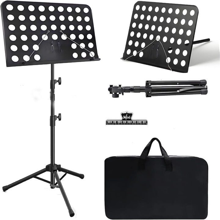 Stativ partituri, MESEVEN, inaltime ajustabila 75x150cm, suport metalic, pliabil, cu husa de transport