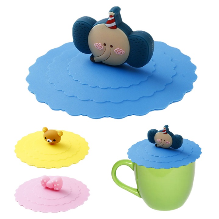 Капаци за чаши, Enforose, комплект, дизайн на животни, хранителен силикон, за многократна употреба, против прах