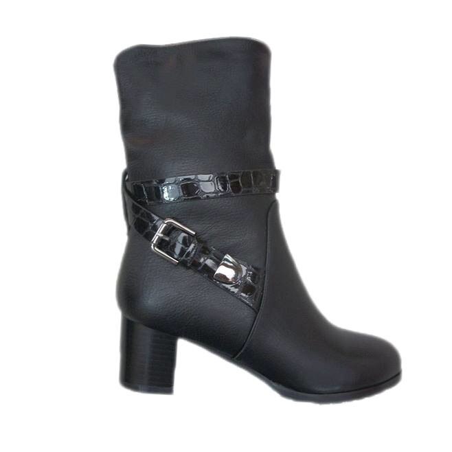 Botine cu toc gros de inaltime medie,D&J Exclusive, Negru