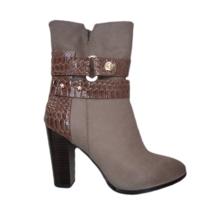 Botine cu toc inalt, gros si varf alungit,D&J Exclusive, Maro