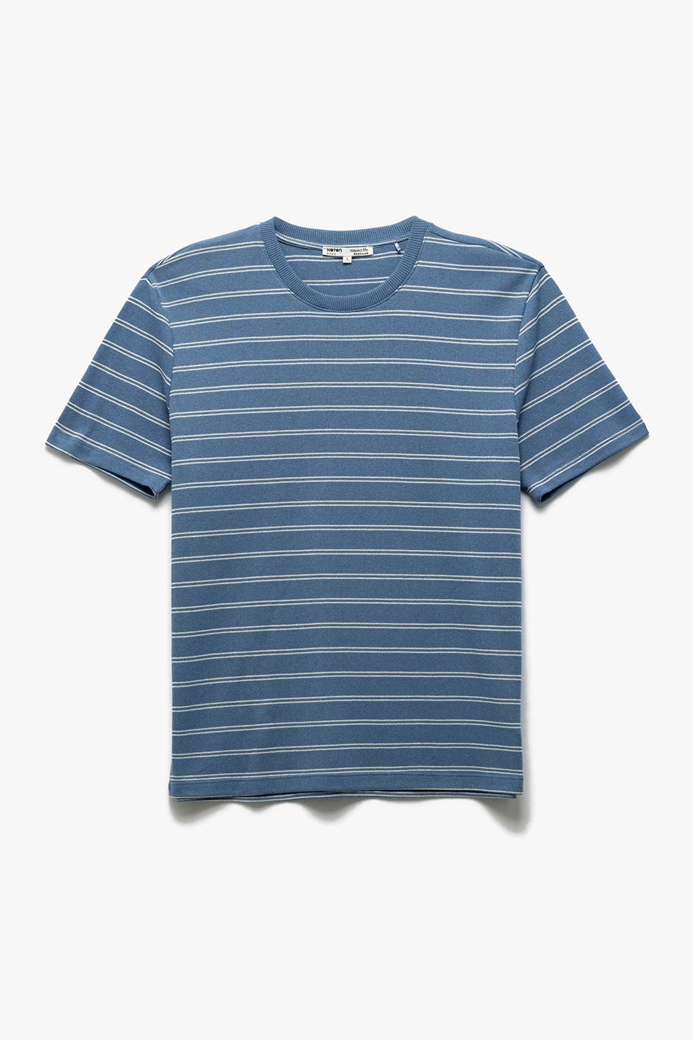 KOTON, Tricou cu decolteu la baza gatului si model in dungi, Alb, Albastru prafuit, S