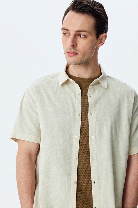 KOTON, Camasa din bumbac cu maneci scurte, Bej deschis