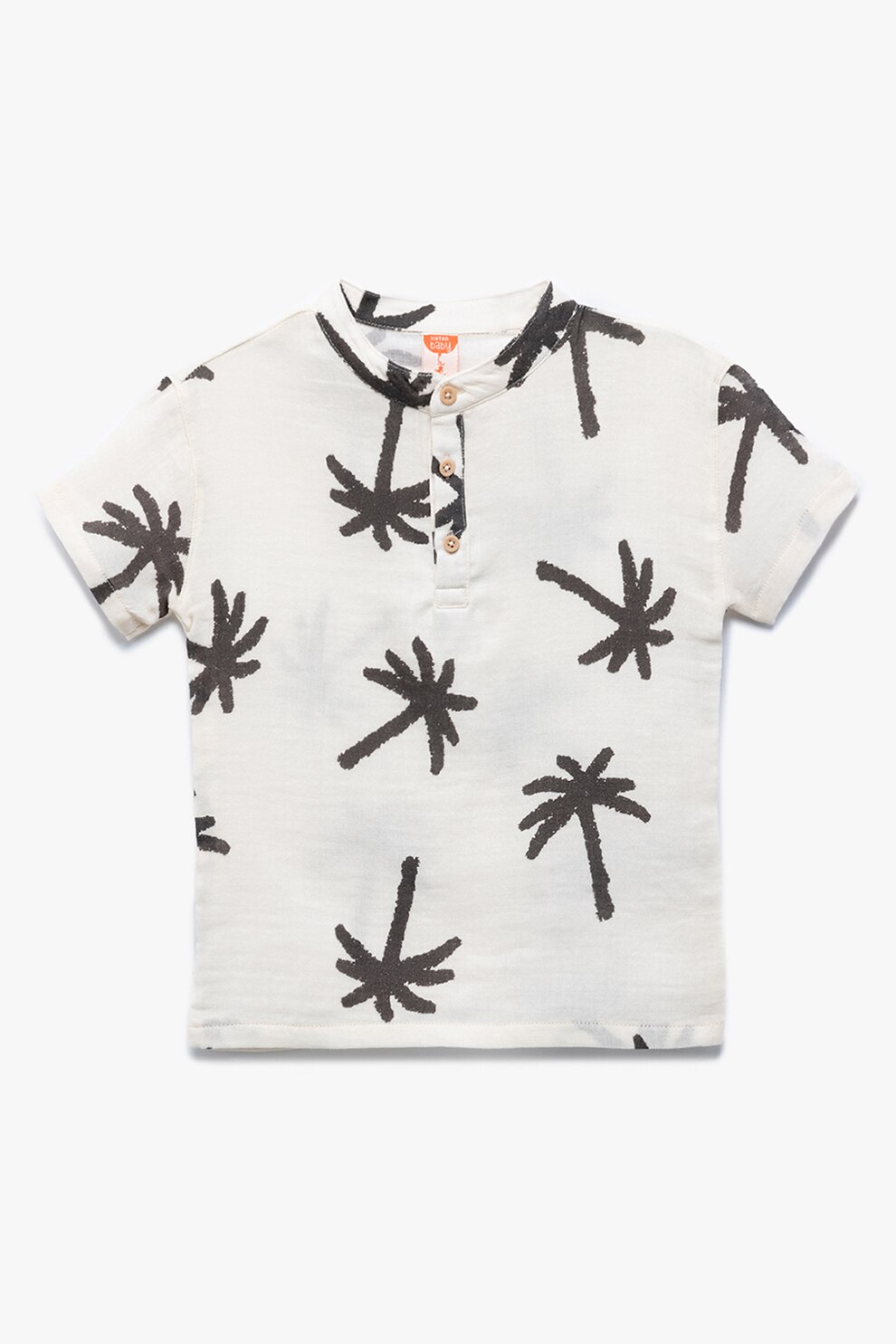 KOTON, Tricou cu imprimeu si fenta cu nasturi, Maro fango, Alb murdar, 80-86 CM