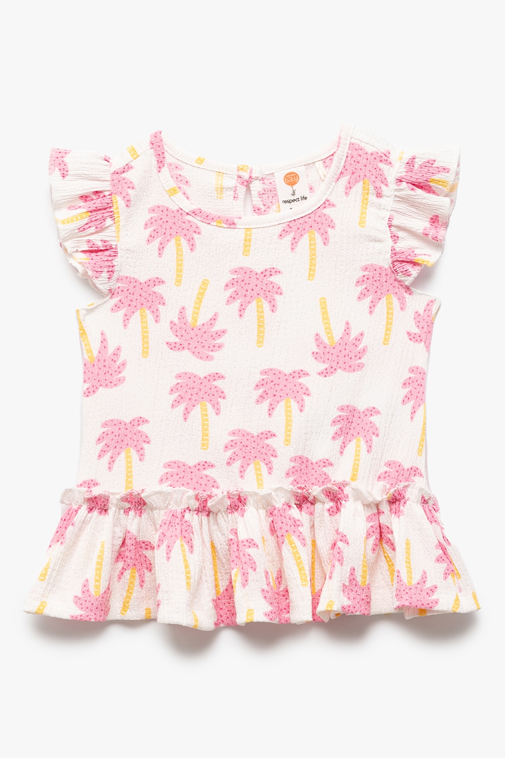 KOTON, Tricou cu imprimeu si terminatii valurite, Roz pastel, Galben sofran, Alb murdar, 80-86 CM