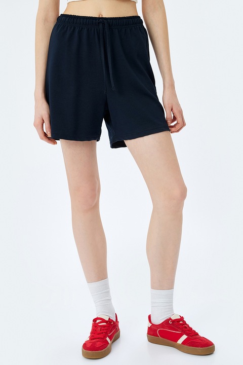 KOTON, Pantaloni scurti cu buzunare laterale si talie inalta, Bleumarin